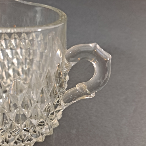 Vintage Three Piece Diamond Point Glass Cream And Sugar Bowl Caddy Set - Picture 9 of 13